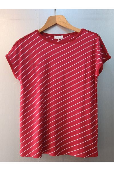 Sistas Sistas Burgundy Color False Striped Low Sleeve Blouse