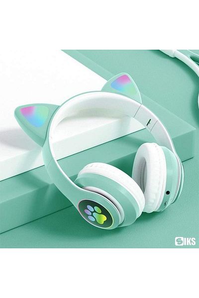 SIKS Foldable Wireless Headphones, Cat Ears, Bluetooth 5.0, Handsfree, HiFi, Bass Stereo, LED, TF