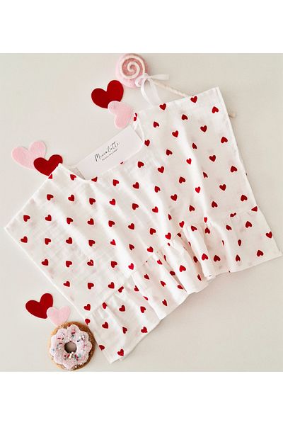 Miccolatte Baby and Kids Muslin Red Heart Fabric Beach Pareo / Poncho