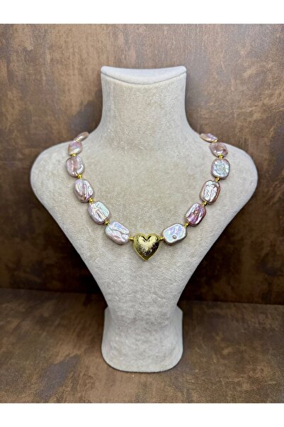 ZİDE AKSESUAR Pembe barok inci kolye ve küpe seti