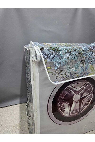 Başak Ev Tekstili Şeffaf Pvc Çamaşır Ve Kurutma Makinesi Örtüsü – Çiçek Desenli, Su Geçirmez