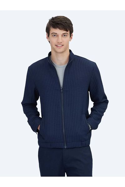 Kip Navy Blue Woven Coat