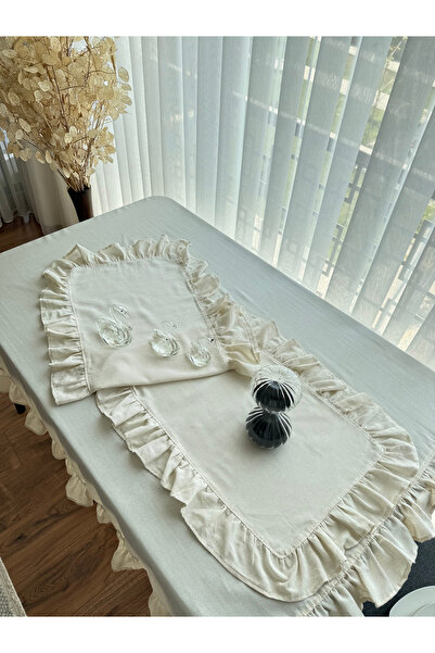 ARS DT Fırfırlı Keten Vintage Runner 40x80 cm Doğal Şık Dekoratif