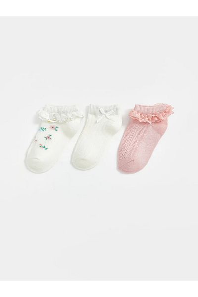 LC Waikiki Lcw Baby Ecru Floral Baby Girl Booties Socks 3 Pcs