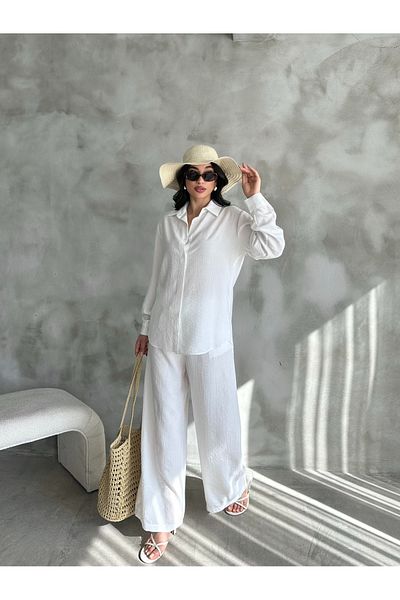 diaves White Strawberry Linen Shirt-Pants Casual Summer Suit