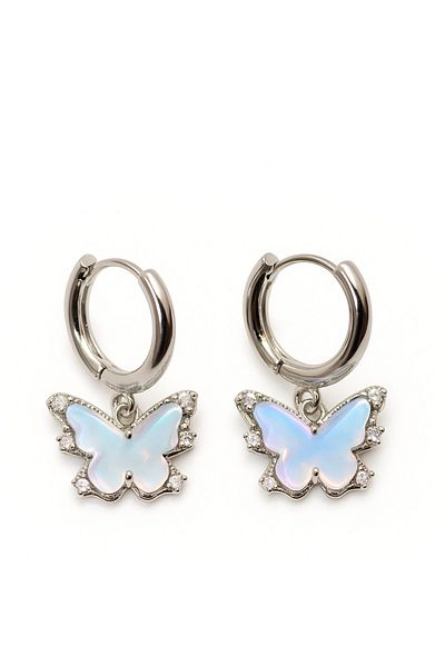 MakeWell Zircon Stone Steel Stainless Earrings with Anti-Tarnish Butterfly Design