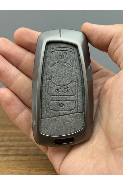 Luxe Aksesuarr Bmw Smart F30 F32 F10 F20 Compatible 3 and 4 Button Protection Key Controller Metal Case Leather Gray