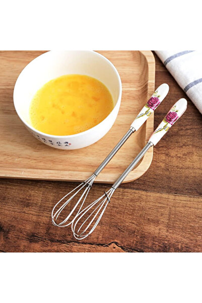 hipiylow Seramik Saplı Lüks Dekoratif Mini Metal Çırpıcı 19 Cm