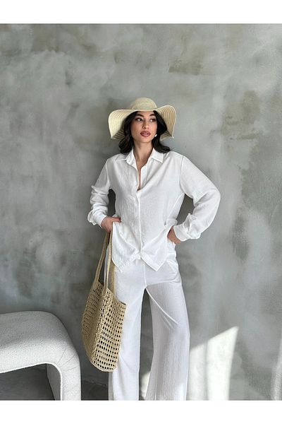 diaves White Strawberry Linen Shirt-Pants Casual Summer Suit