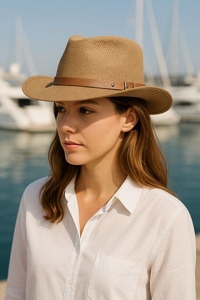 LAGRANZE Belt Detail Women's Cowboy Hat