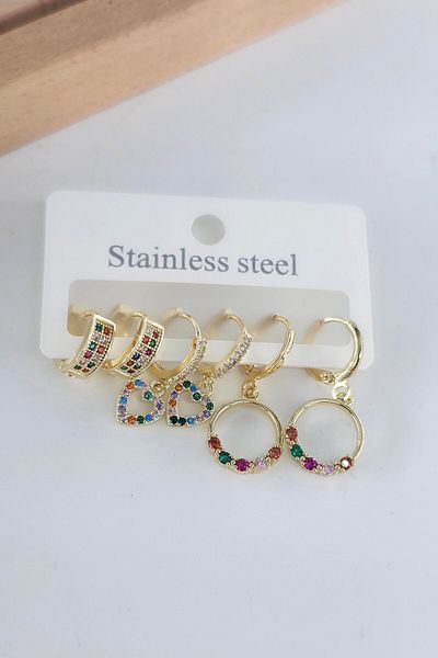 By Zeyna Aksesuar Women's Vip Series Antiallergic Zircon Stone 6-Piece Earrings