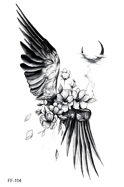 BP Tattoo Kanatlı Melek ve Çiçek Geçici Dövme Tattoo