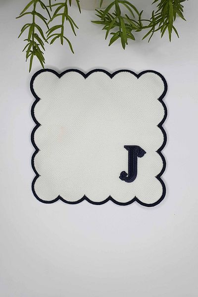 decofav Letter J Minimal Monogrammed Black Embroidery Edged White Cocktail Napkin 1 Piece