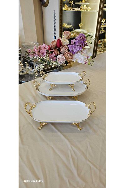 MaviDamla Porcelain Presentation Set 5 Pieces with Gold Plating Details