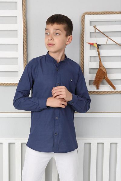 WİKİMİKİ Boy's 100% Cotton Linen Shirt – Long Sleeve Court Collar, Buttoned