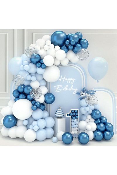Mack PLUS 51-Piece Sky Face Sparkle Balloon Set – Blue & Silver Special Combination