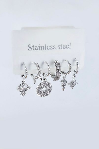 By Zeyna Aksesuar Women's Vip Series Antiallergic Zircon Stone 6-Piece Earrings