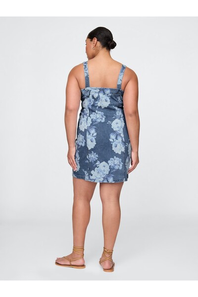 GAP Kadın Mavi Denim Çiçekli Mini Elbise