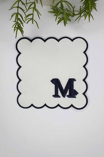 decofav Letter M Minimal Monogram Μαύρο Κέντημα Λευκή Χαρτοπετσέτα Κοκτέιλ 1 Τεμάχιο