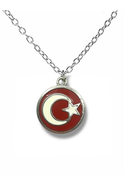 Herşey Nota Unisex Necklace with Red Background Moon and Star Figure – Meaningful Accessory Inspired by the Turkish Flag