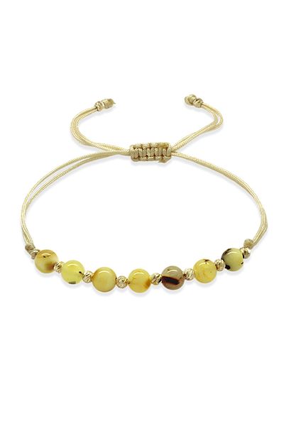 Tesbihane Macrame Braided Sphere Cut Cream Color Drawstring Dorika Yellow White Drop Amber Women's Bracelet