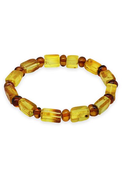 Tesbihane Yellow Soft Red Cylinder Cut Natural Drop Amber Women's Bracelet