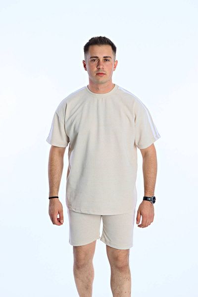 TMB 3 Stripe Shorts Suit Cream-White