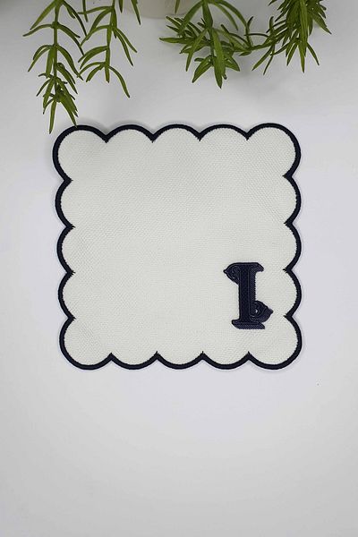 decofav Letter I Minimal Monogrammed Black Embroidery Edged White Cocktail Napkin 1 Piece