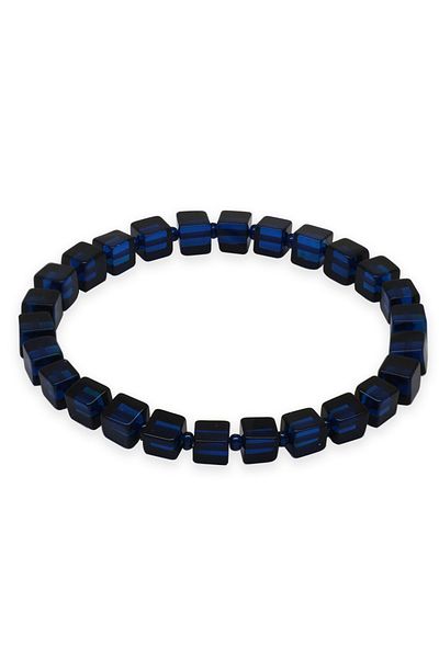 Tesbihane Navy Blue Color Cube Cut Natural Drop Amber Women's Bracelet