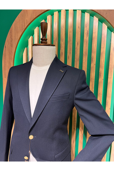 cemden Erkek Lacivert Regular Fit Mono Yaka Ceket