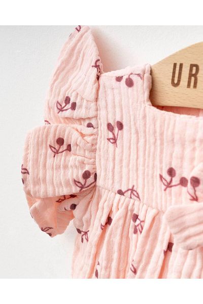 FLOWER BABY Cherry Pattern 100% Cotton Muslin Baby Romber Buckle Jumpsuit