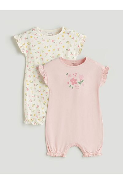LC Waikiki Pink Crew Neck Floral Baby Girl Jumpsuit 2-Piece