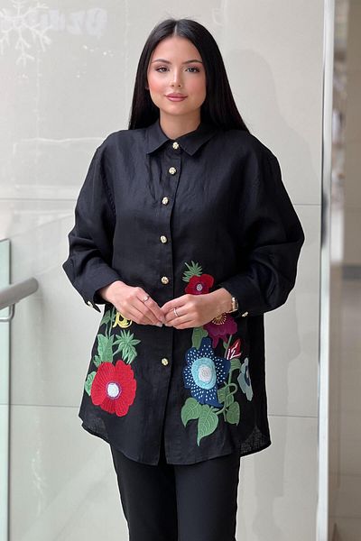 Ghisa Floral Embroidery Embroidered Linen Shirt