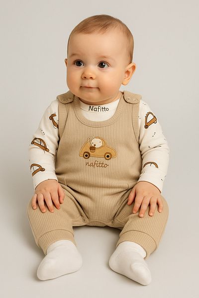 NAFİTTO Car Embroidered Baby Boy Jumpsuit 3-Piece Jumpsuit Set – Bodysuit, Jumpsuit and Socks |   3-6-9 Months Baby Outfit