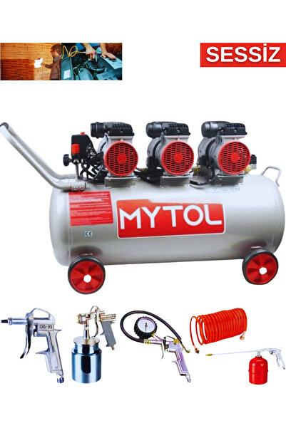 newomax 100 Litre Yağsız Sessiz Kompresör + 5 Parça Havalı Alet Seti | Monofaze