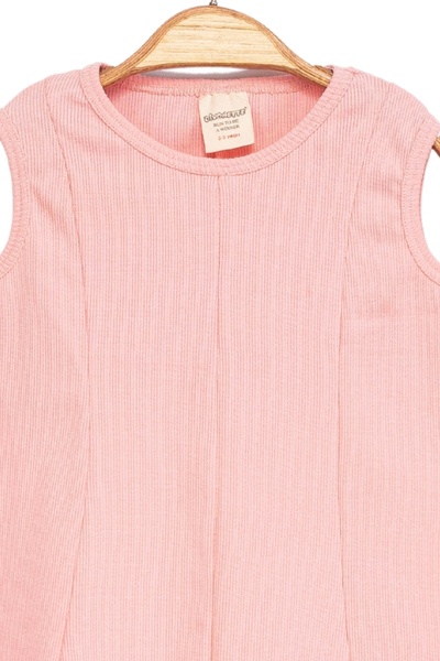 Divonette Girls' 100% Cotton Set of 2 Sleeveless Camisole Light Pink and Ecru Dress