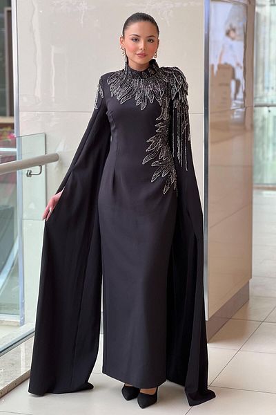White Corner Handcrafted Stone Design Evening Dress
