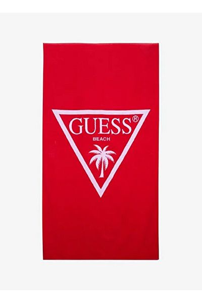 Guess Women's Red Jacquard Palm Patterned Logo Beach Towel