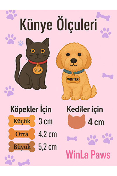 Winla Paws Evcil Hayvan Kedi Köpek Özel İsimli Renkli Künye Tasma İsimlik Köpek Kedi İsimliği