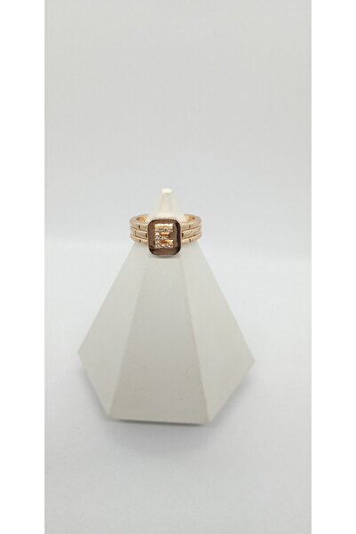 ndjewelry Gold Rose Renk Taşlı E Harfli Ayarlanabilir Yüzük