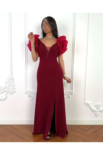 toog Long dress with puff sleeves and a side slit