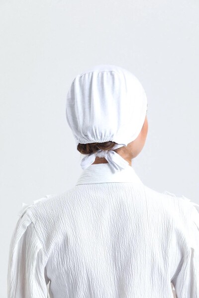 LA SEFA Women's Practical Seamless Lace-Up Hijab Combed Cotton Bonnet-White