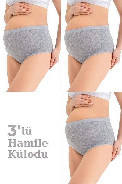 poffibaby Pack of 3 100% Cotton Gray Color Gathering Maternity and Postpartum Panties
