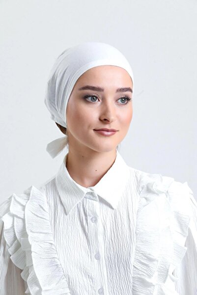LA SEFA Women's Practical Seamless Lace-Up Hijab Combed Cotton Bonnet-Ecru