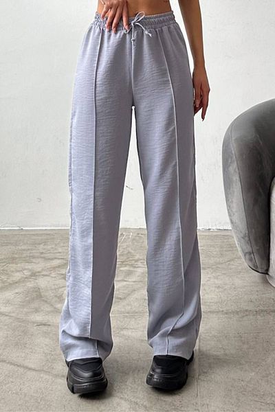 Mogi Butik Women's Tie-Up Elastic Waist Palazzo Summer Linen Trousers 3077