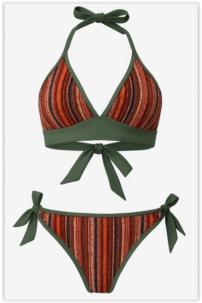 DEEP BEACH Textured and Lace Multicolored Bikini Set
