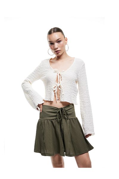 Koton Wrap Fabric Waist Lace-Up Gathered A-Line Mini Skirt