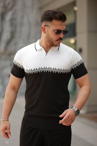Modayakamoz Tricou cu mânecă scurtă pentru bărbați, cu guler de asistentă, dublă culoare