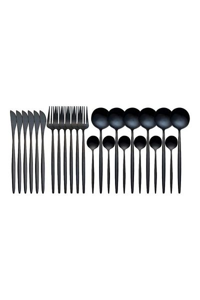 Generic XiuWoo 24-Piece Stainless Steel Cutlery Set Black