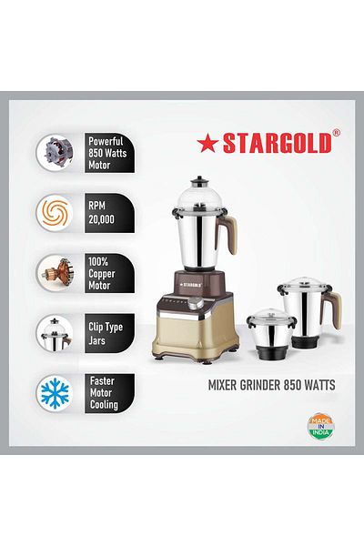 Generic STARGOLD 850W Mixer Grinder with 3 Stainless Steel Jars and Powerful Copper Motor